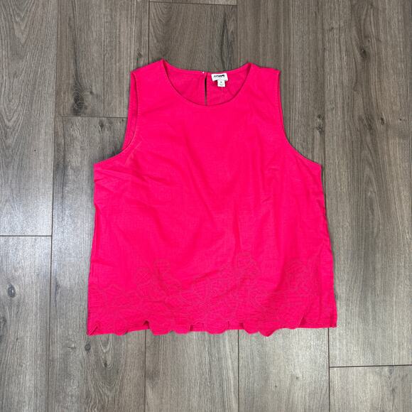 J.Crew Embroidered-Trim Shell Top WMNS M Snapdragon Pink Linen Cotton Sleeveless - Picture 5 of 10